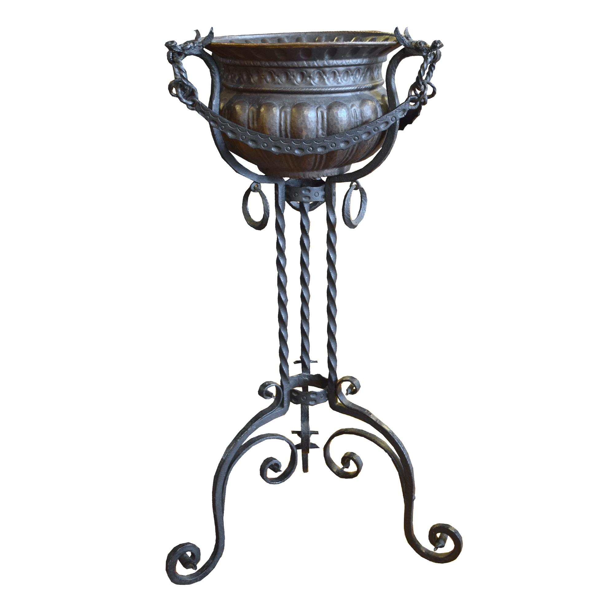 A Hammered Copper and Iron Planter 21" W x 21" D x 39" H — Italy, 20th Century