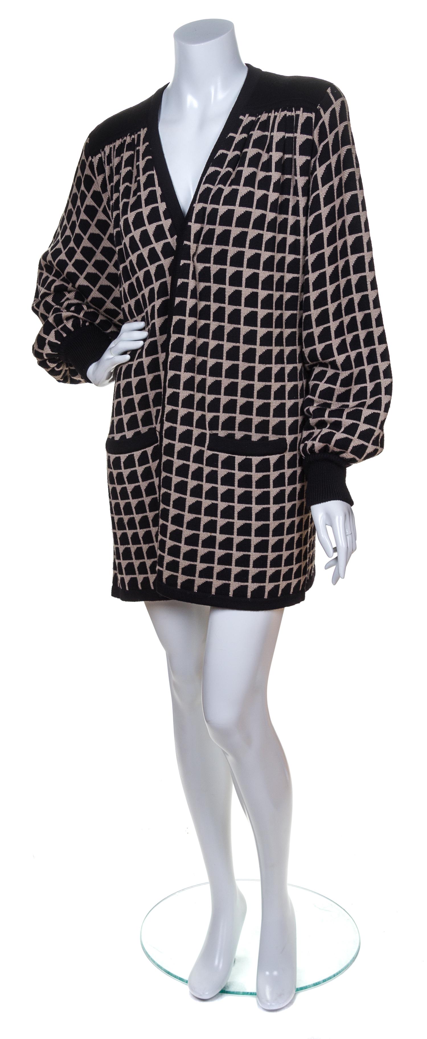 A Valentino Black and Tan Wool Patterned Cardigan, Size 44.