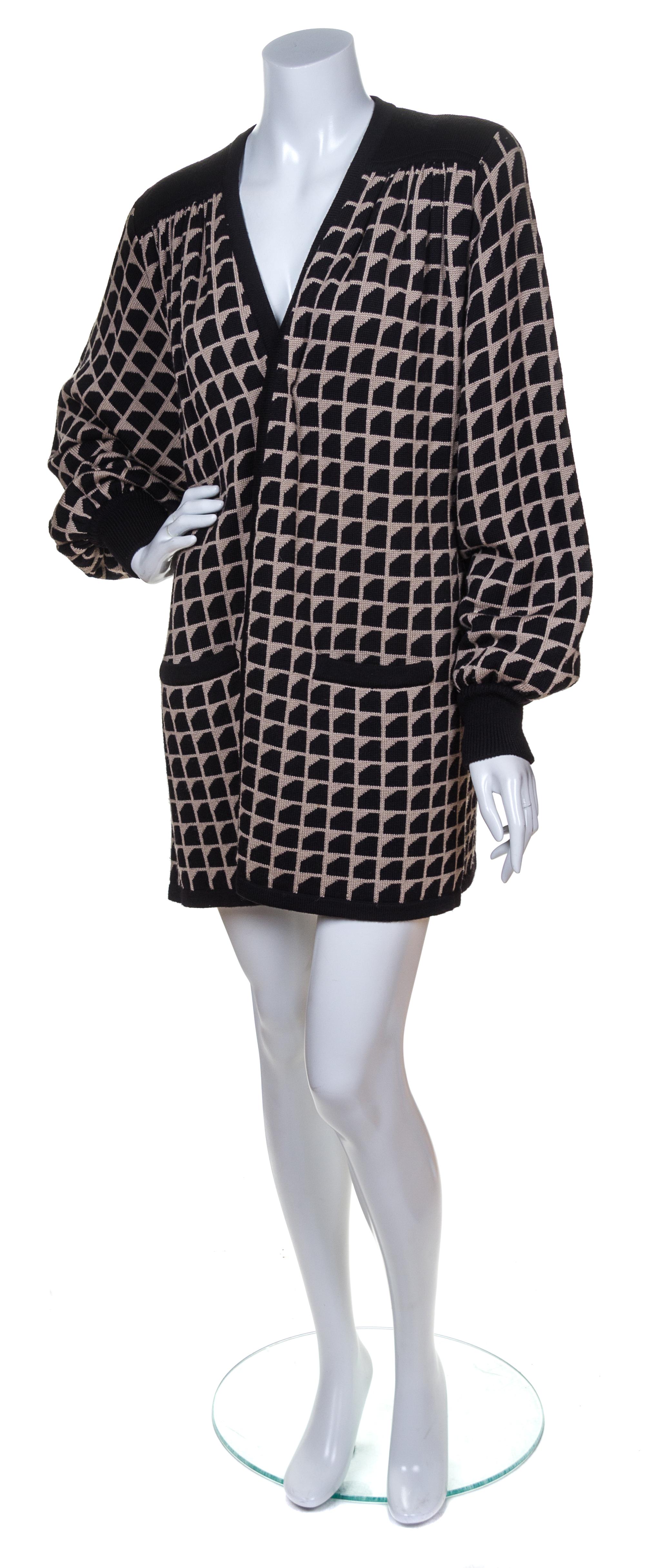 A Valentino Black and Tan Wool Patterned Cardigan, Size 44.
