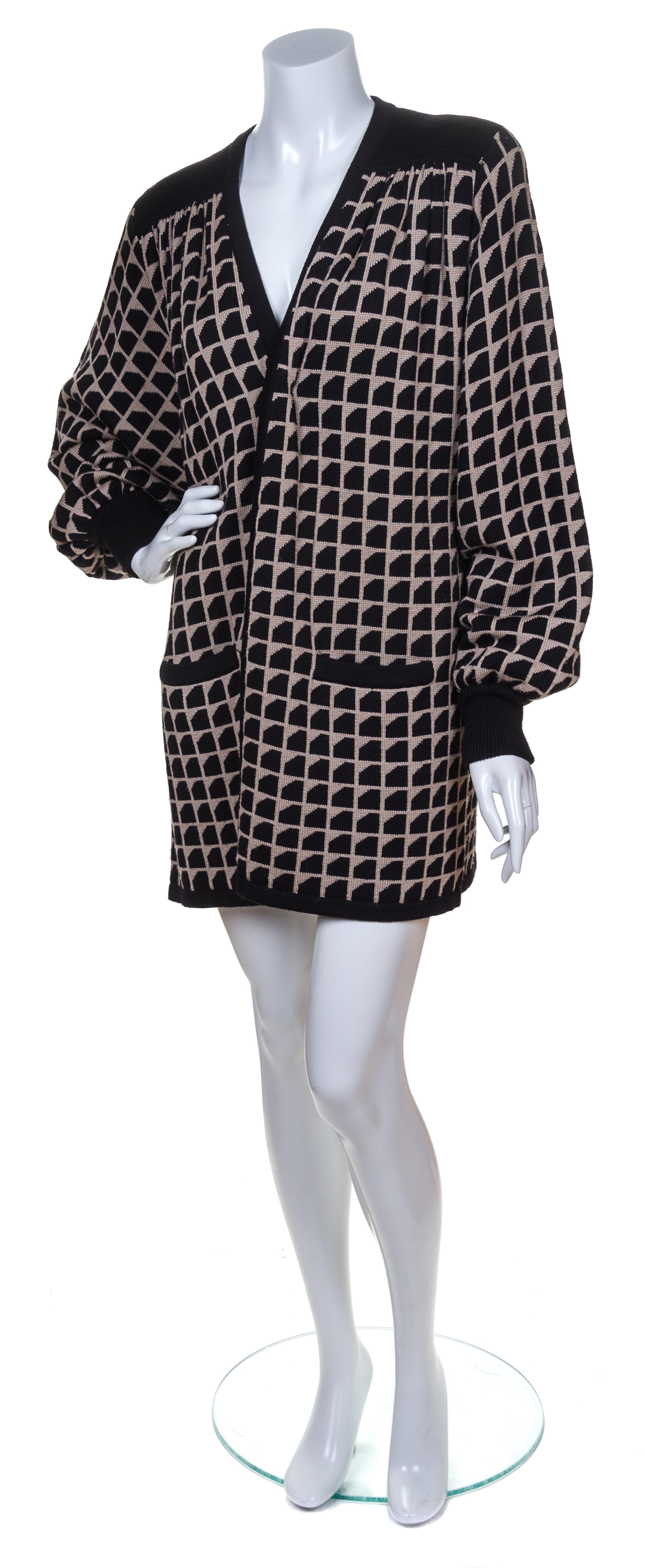 A Valentino Black and Tan Wool Patterned Cardigan, Size 44.