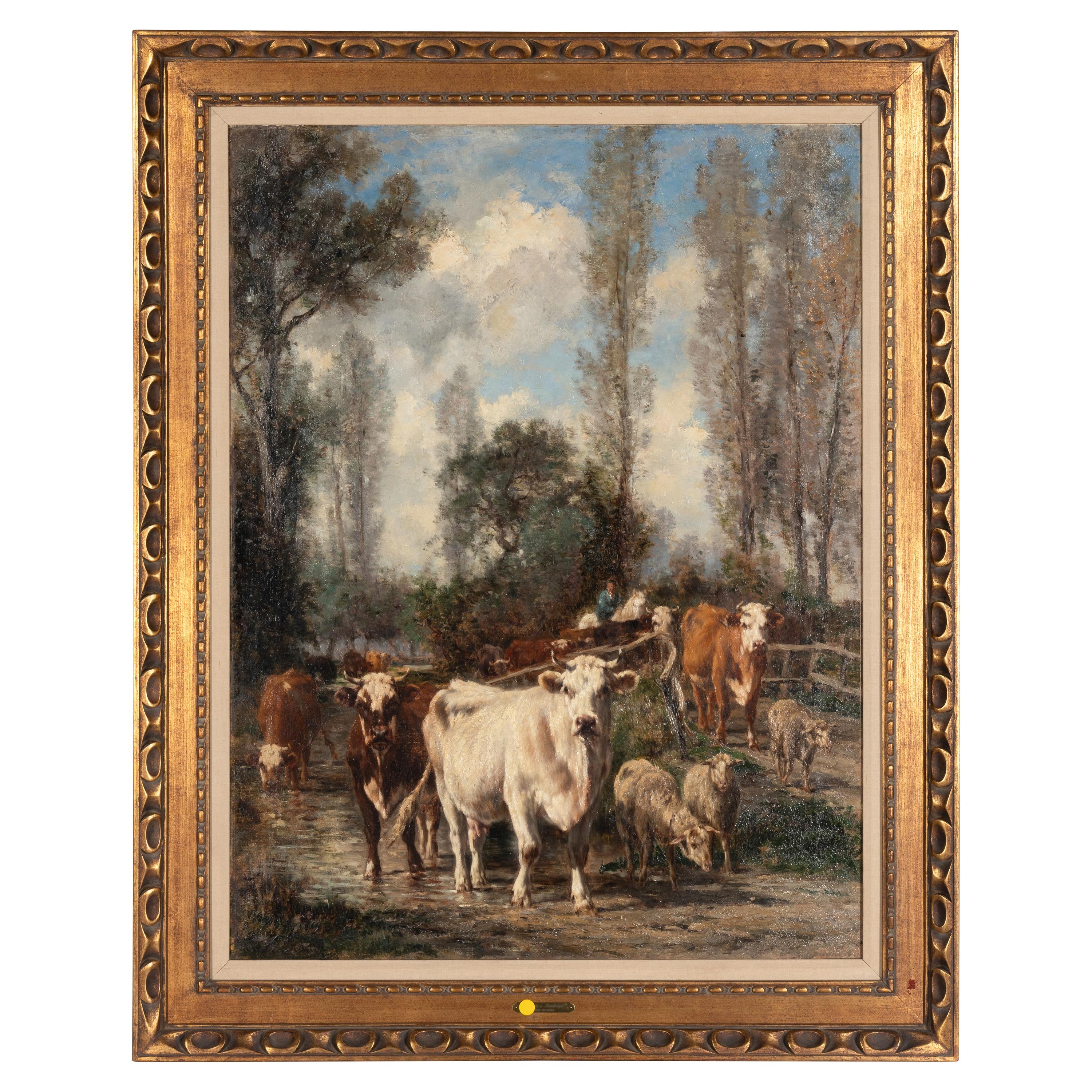 Marie Dieterle (French, 1856-1935) — Driven Cattle