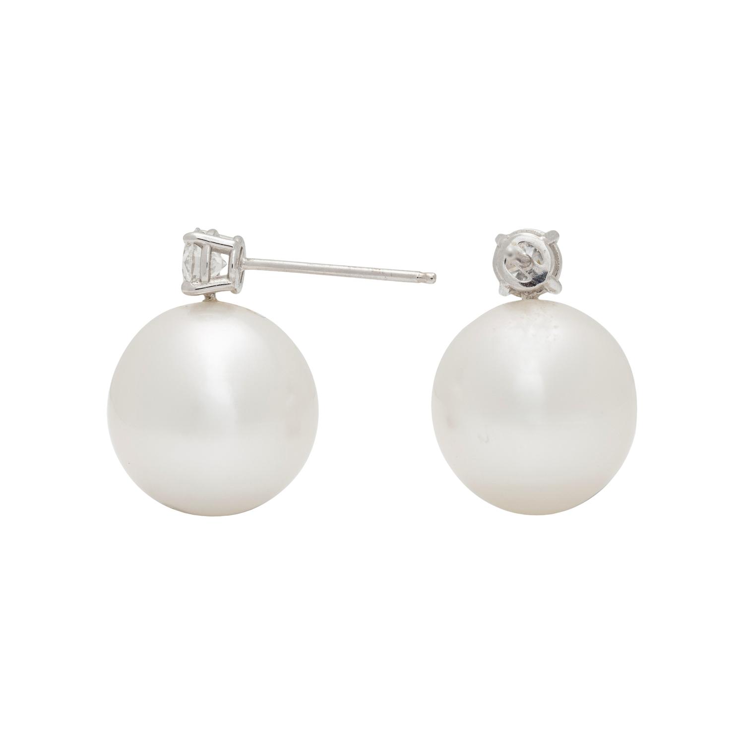 SOUTH SEA CULTURED PEARL AND DIAMOND EARRINGS