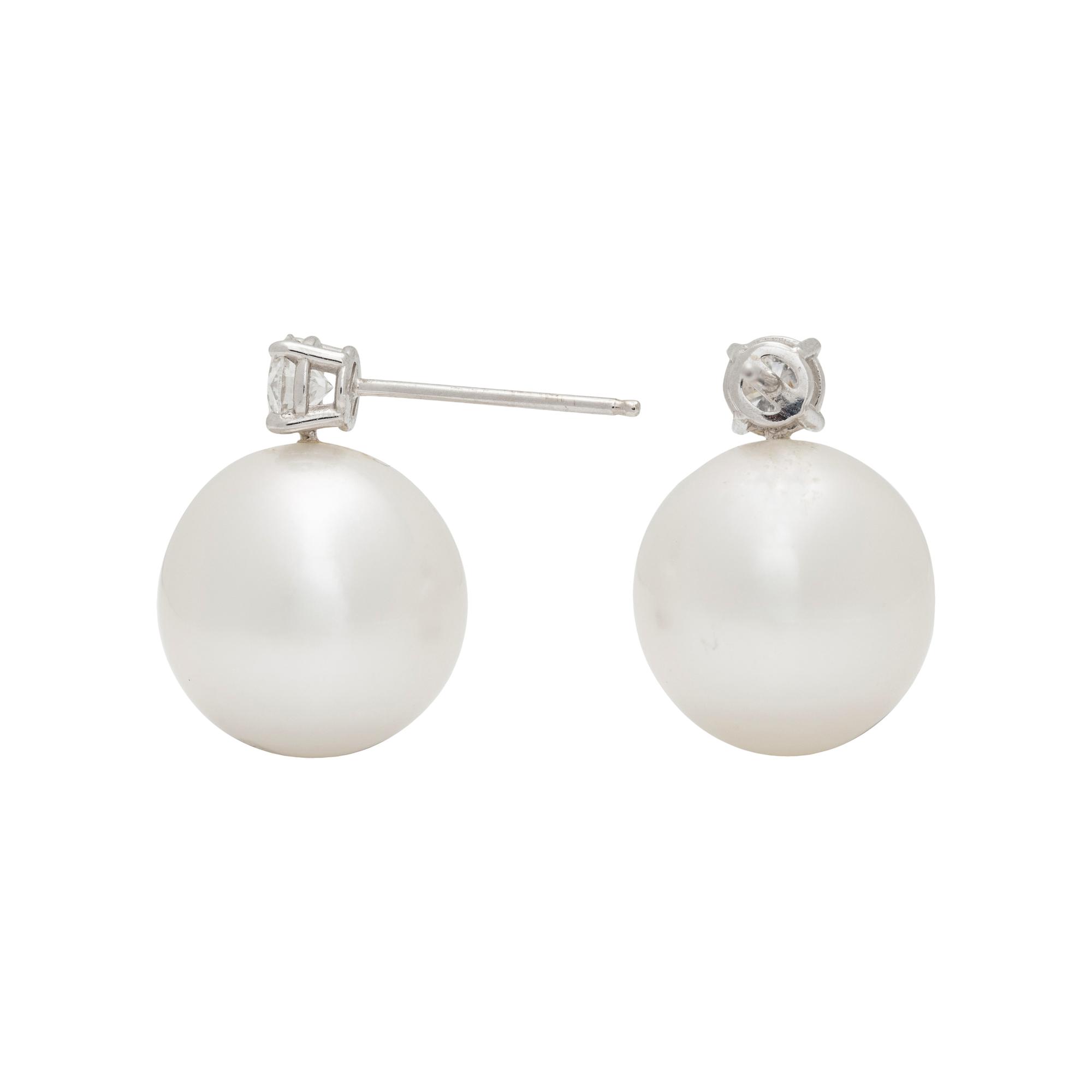 SOUTH SEA CULTURED PEARL AND DIAMOND EARRINGS