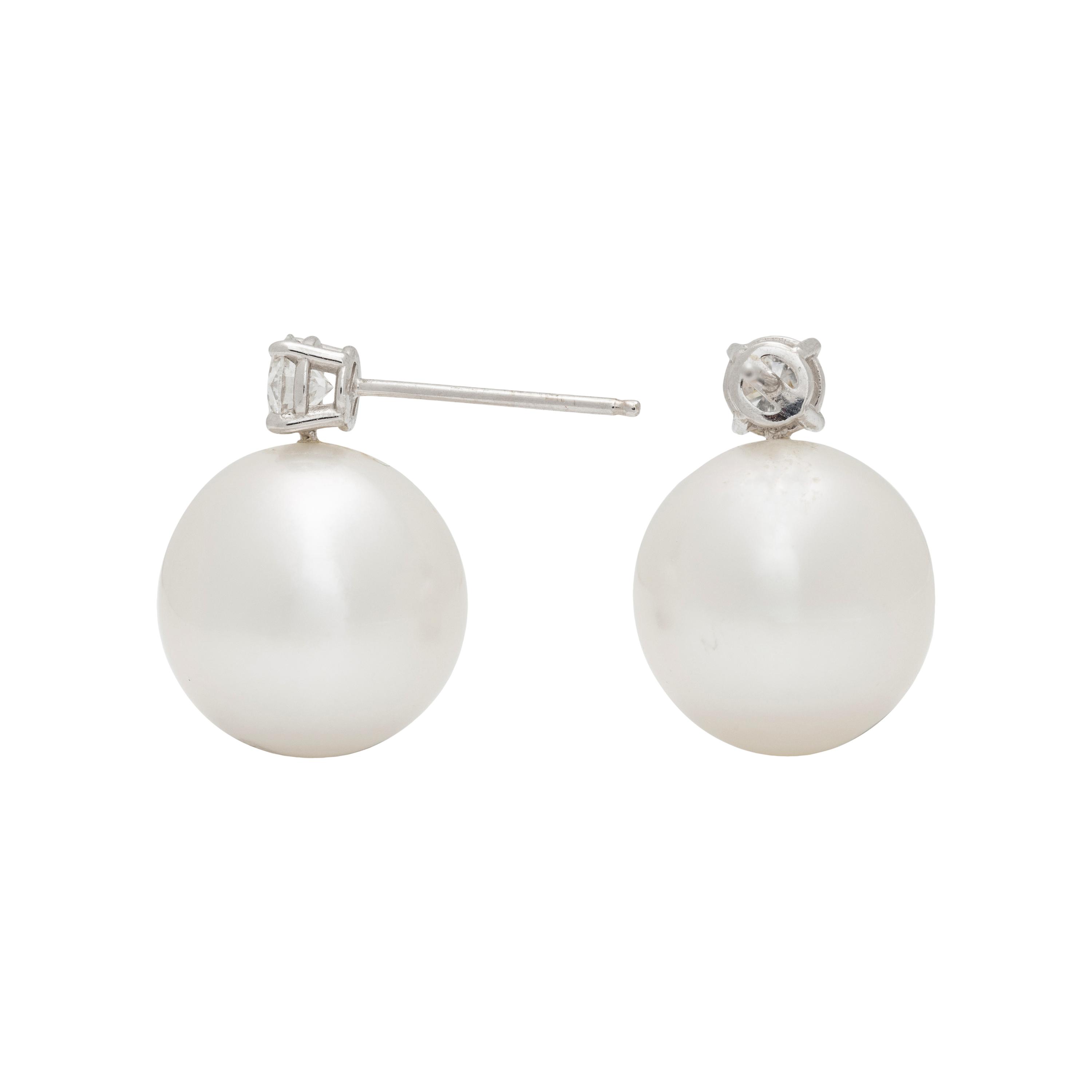 SOUTH SEA CULTURED PEARL AND DIAMOND EARRINGS