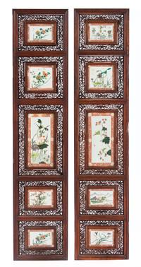 Two Famille Verte Porcelain Inset Hardwood Panels Height 57 x length 12 1/4 x width 1 inches (each). — LATE QING DYNASTY