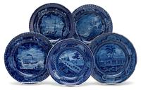 Staffordshire Historical Blue transferware plates with transportation scenes enoch wood & sons, burslem, early 19th century