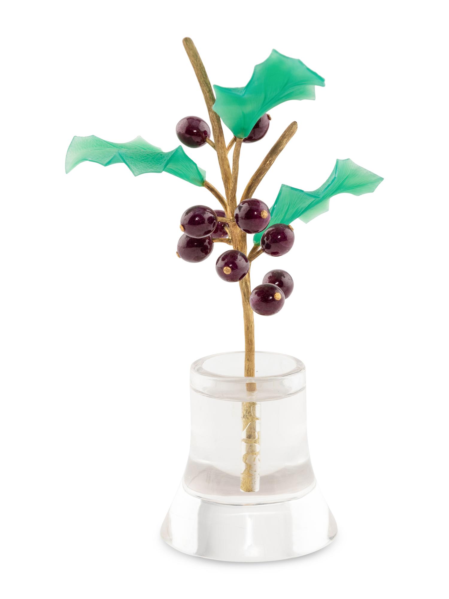 A Carved Rock Crystal and Hardstone Black Currant Plant Study