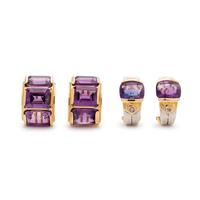 COLLECTION OF GOLD AND AMETHYST EARCLIPS