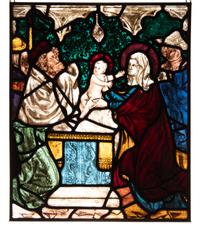 A Continental Leaded Glass Window Depicting the Holy Family