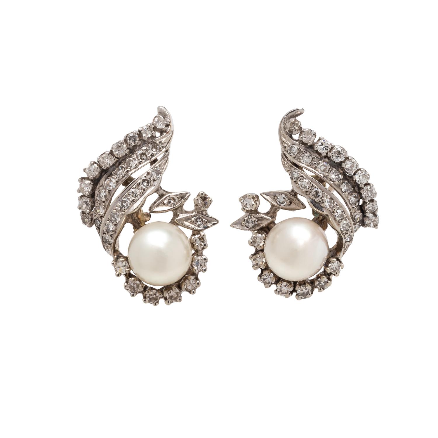 DIAMOND AND CULTURED PEARL EARRINGS