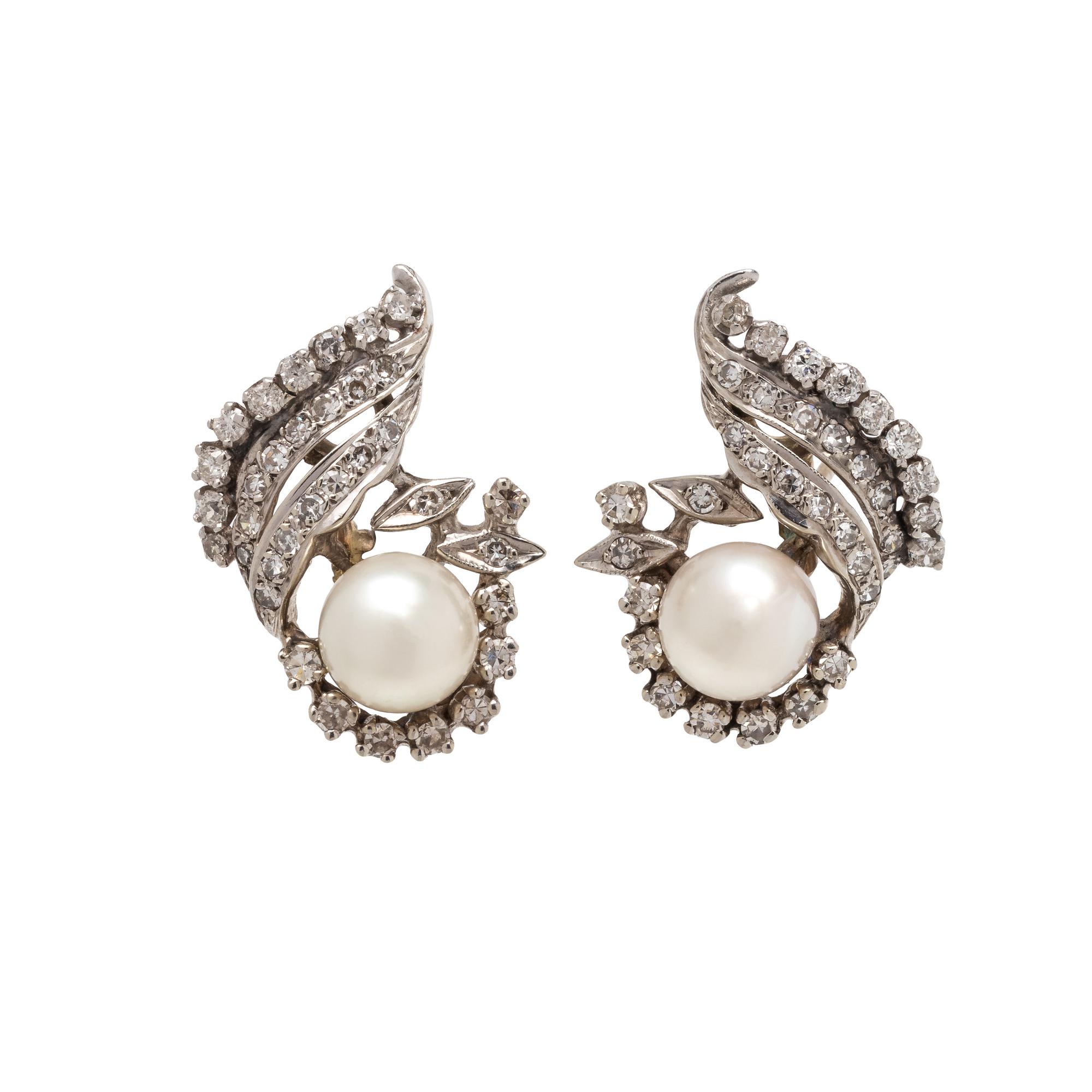 DIAMOND AND CULTURED PEARL EARRINGS