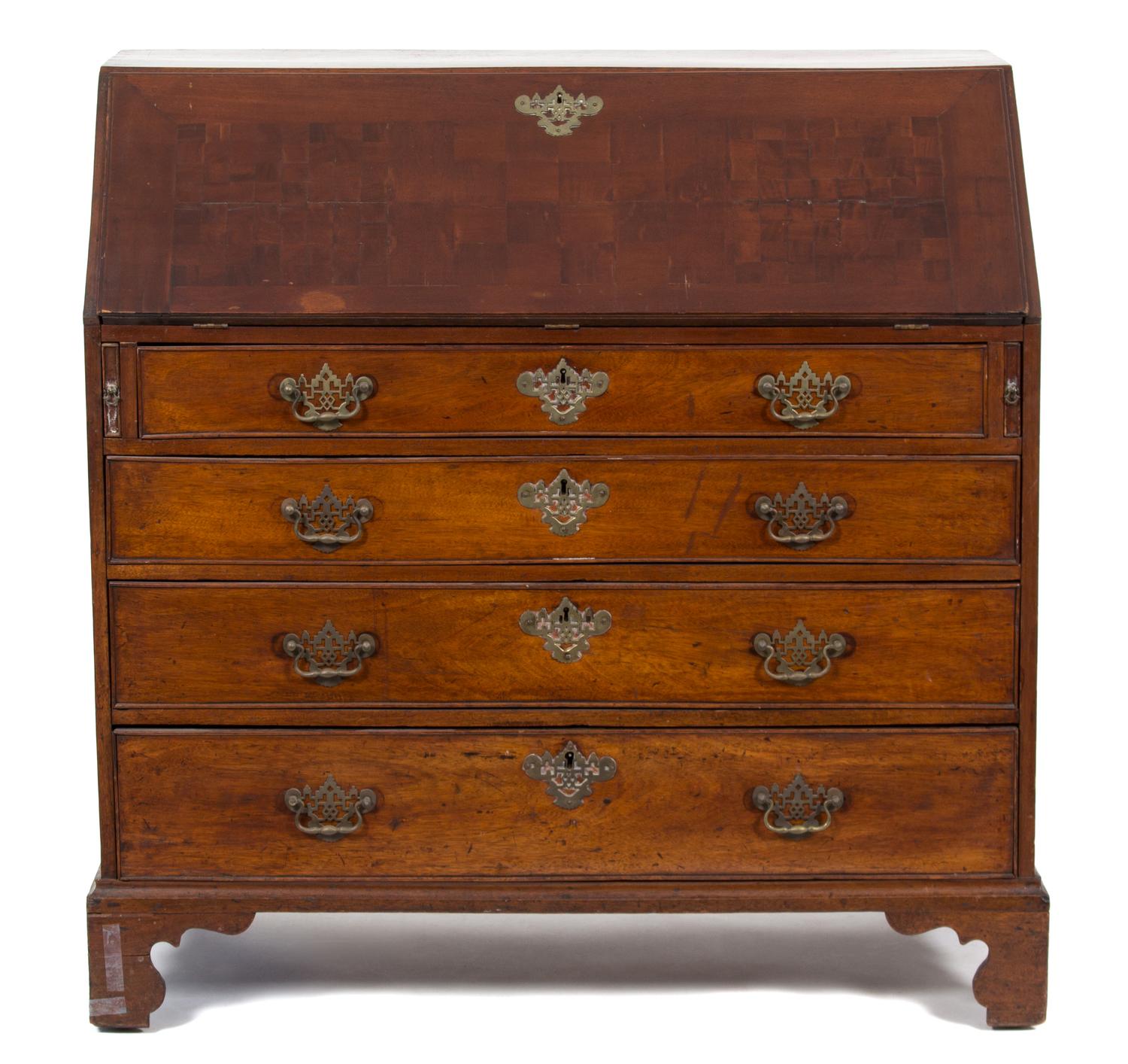 A George III Mahogany Slant Front Desk Height 42 1/2 x width 43 x depth 21 1/4 inches. — 19TH CENTURY
