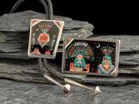 Silver and Mosaic Inlay Yeibichai Bolo and Belt Buckle Set