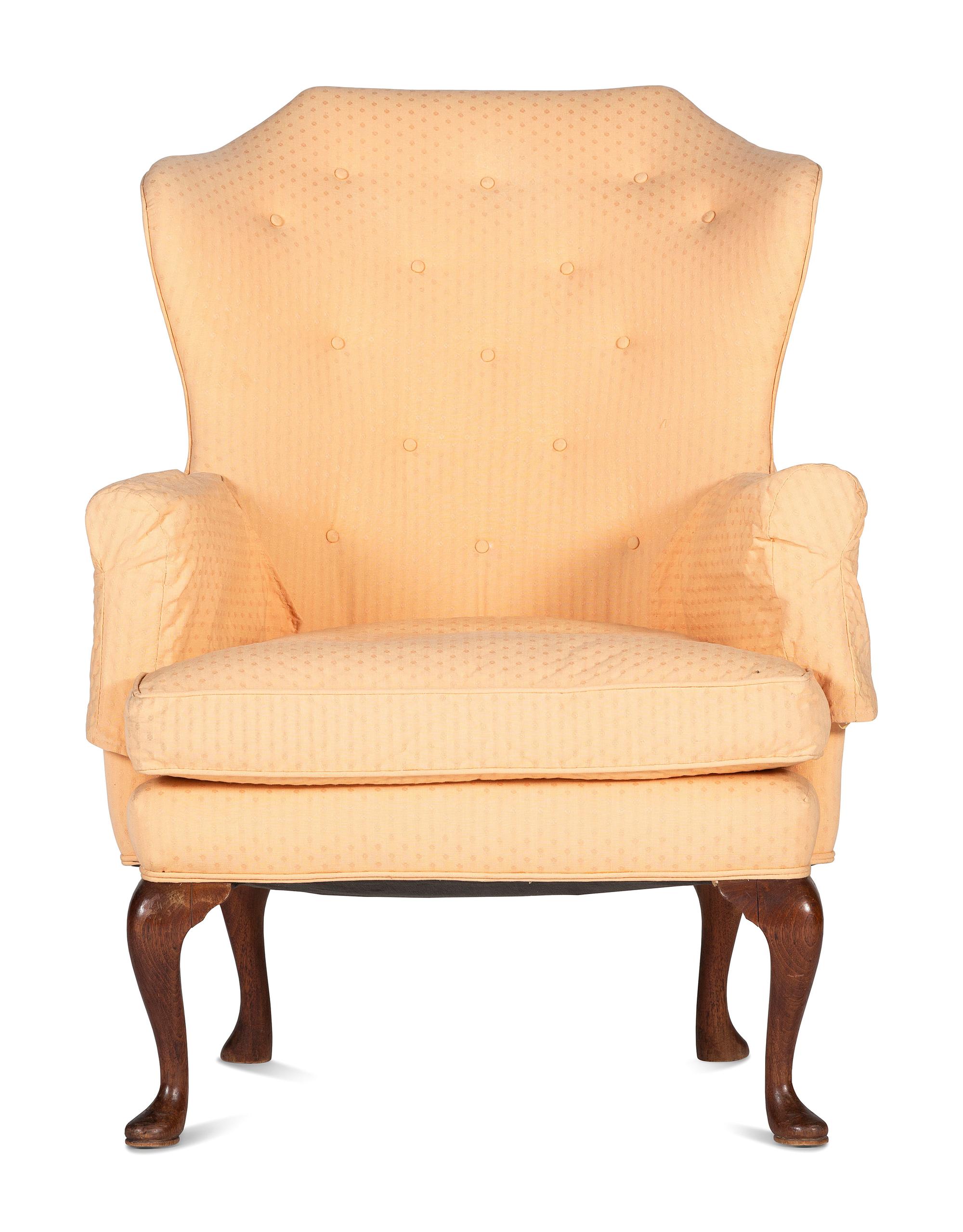 A Queen Anne Style Carved Walnut Upholstered Easy Chair