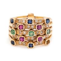 MULTIGEM AND DIAMOND HAREM RING