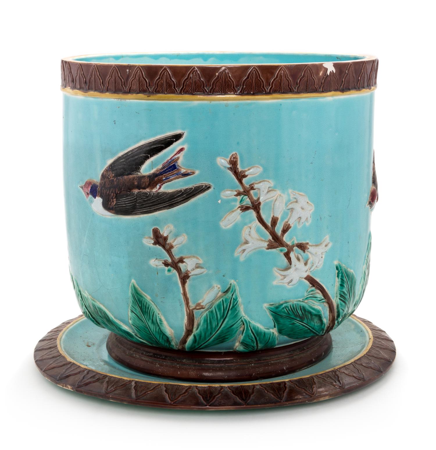 An English Majolica Jardinière and Underplate
