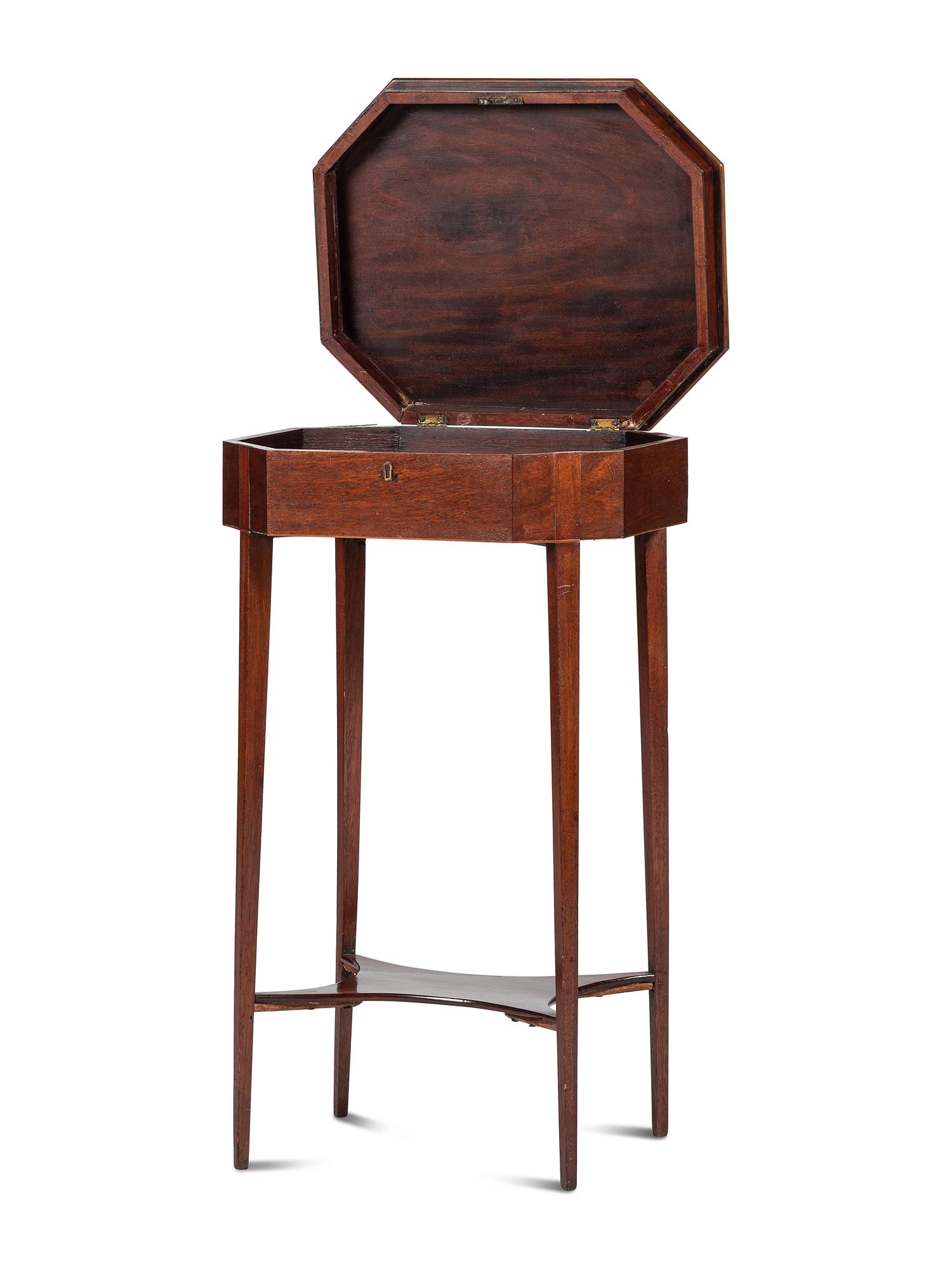 A Federal Shell Inlaid and Figured Mahogany Lady's Octagonal Top Work Table