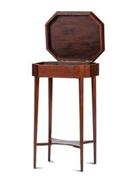 A Federal Shell Inlaid and Figured Mahogany Lady's Octagonal Top Work Table