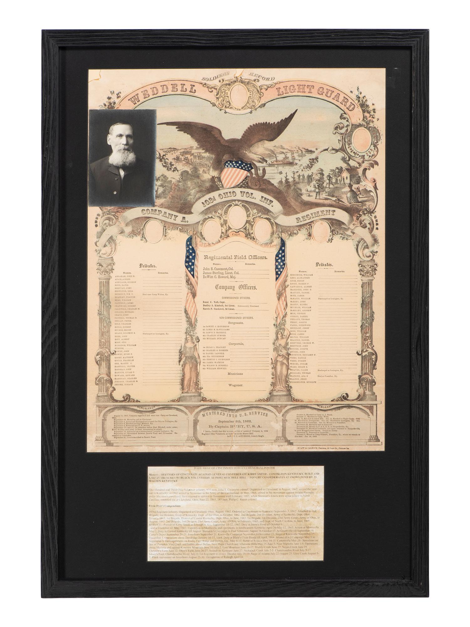 [CIVIL WAR]. 4 items, incl. 103rd Ohio Volunteers printed memorial and GAR photograph of KY regt.