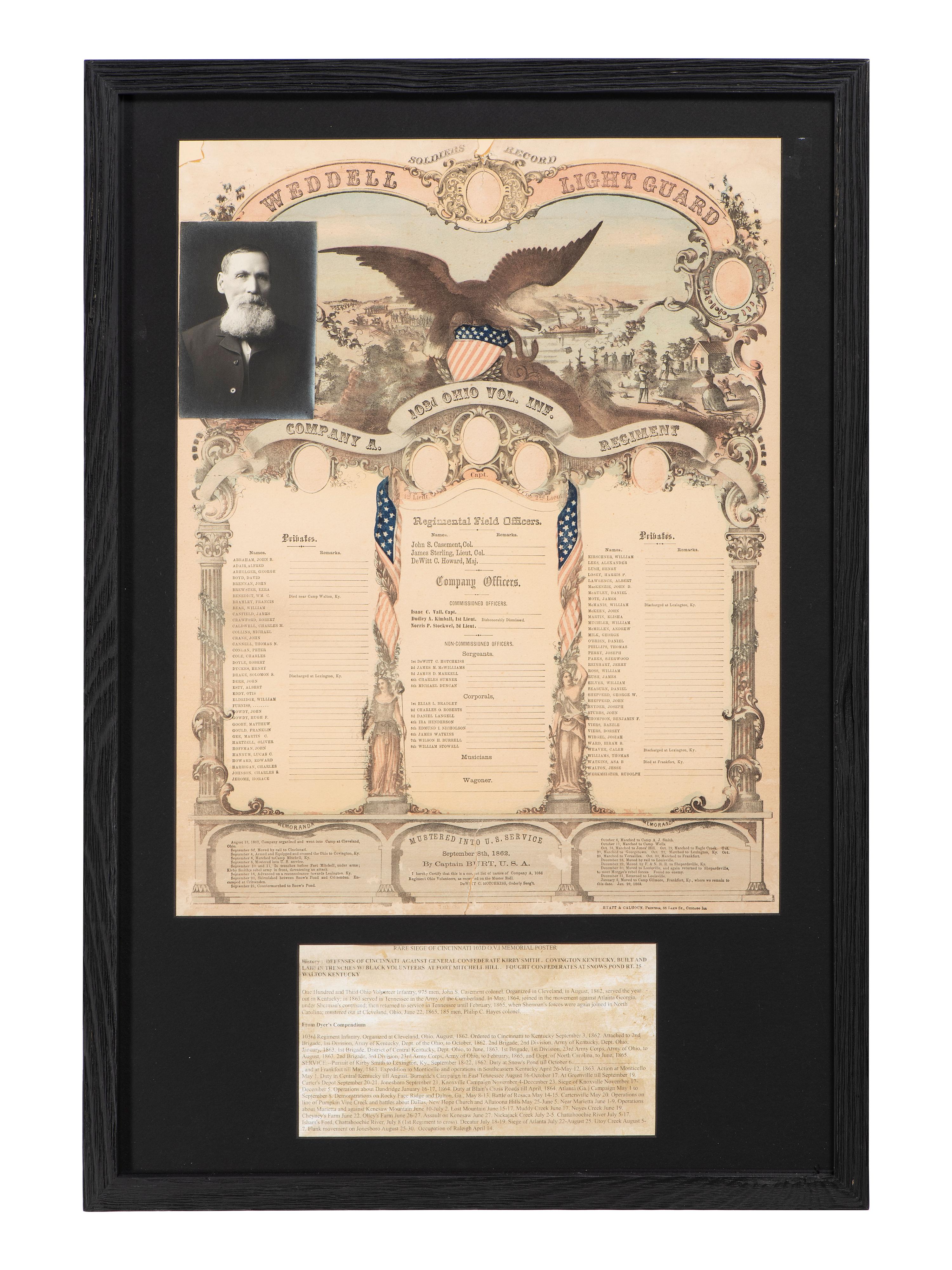 [CIVIL WAR]. 4 items, incl. 103rd Ohio Volunteers printed memorial and GAR photograph of KY regt.