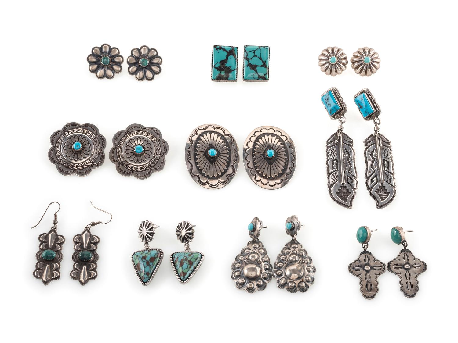 Navajo and Southwestern-style Silver Earrings, with Turquoise