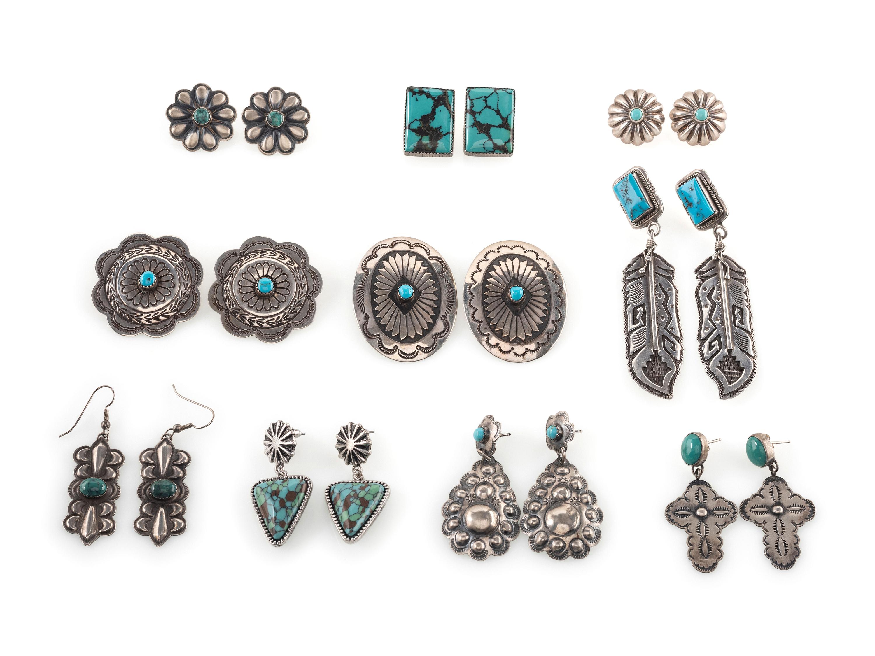Navajo and Southwestern-style Silver Earrings, with Turquoise