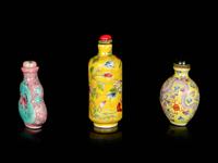Three Chinese Famille Rose Porcelain Snuff Bottles