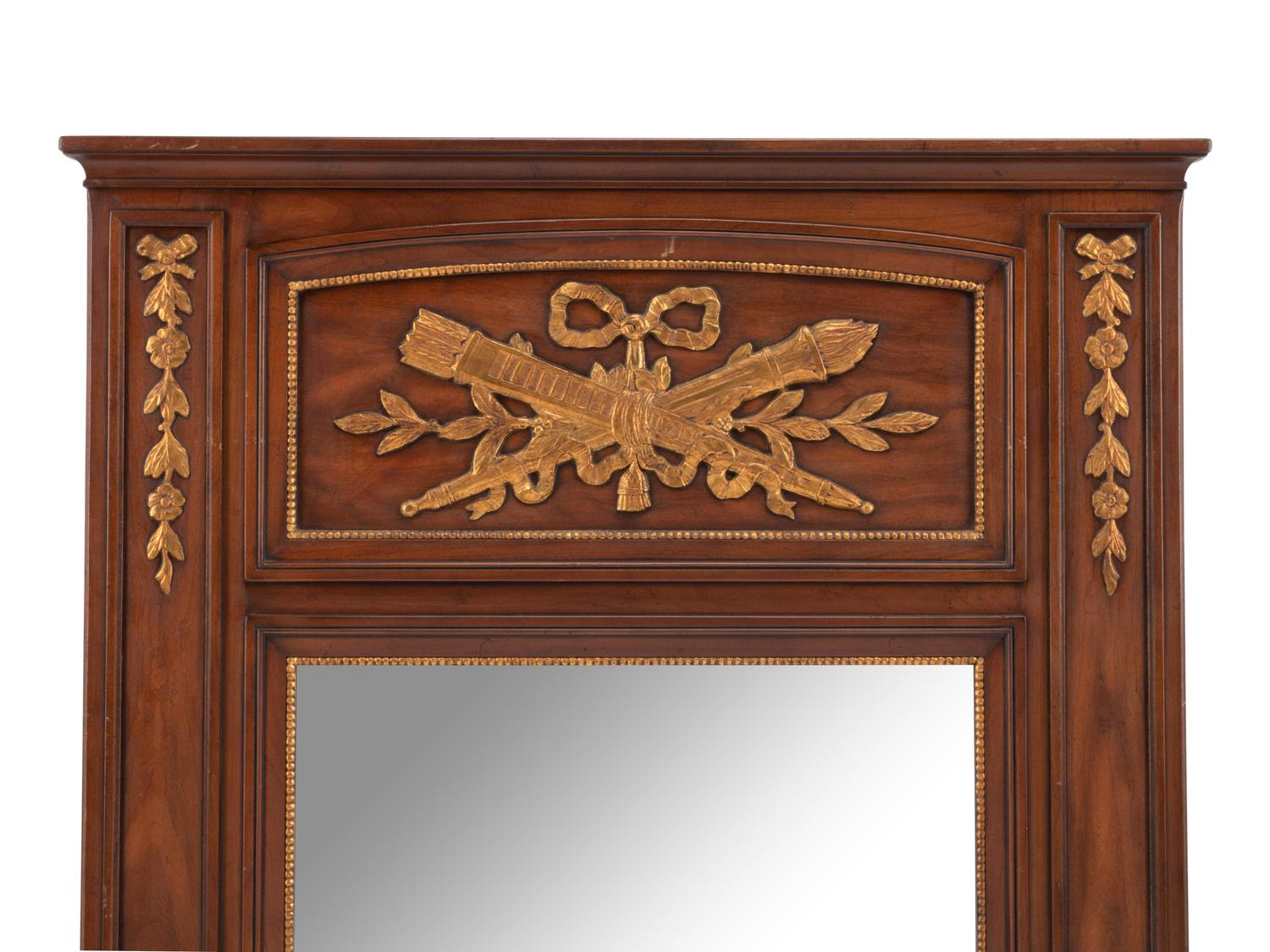 A Louis XVI Style Parcel Gilt Trumeau Mirror
