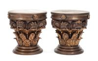 A Pair of Gilt and Patinated Bronze Stools Height 18 x diameter 16 1/2 inches.