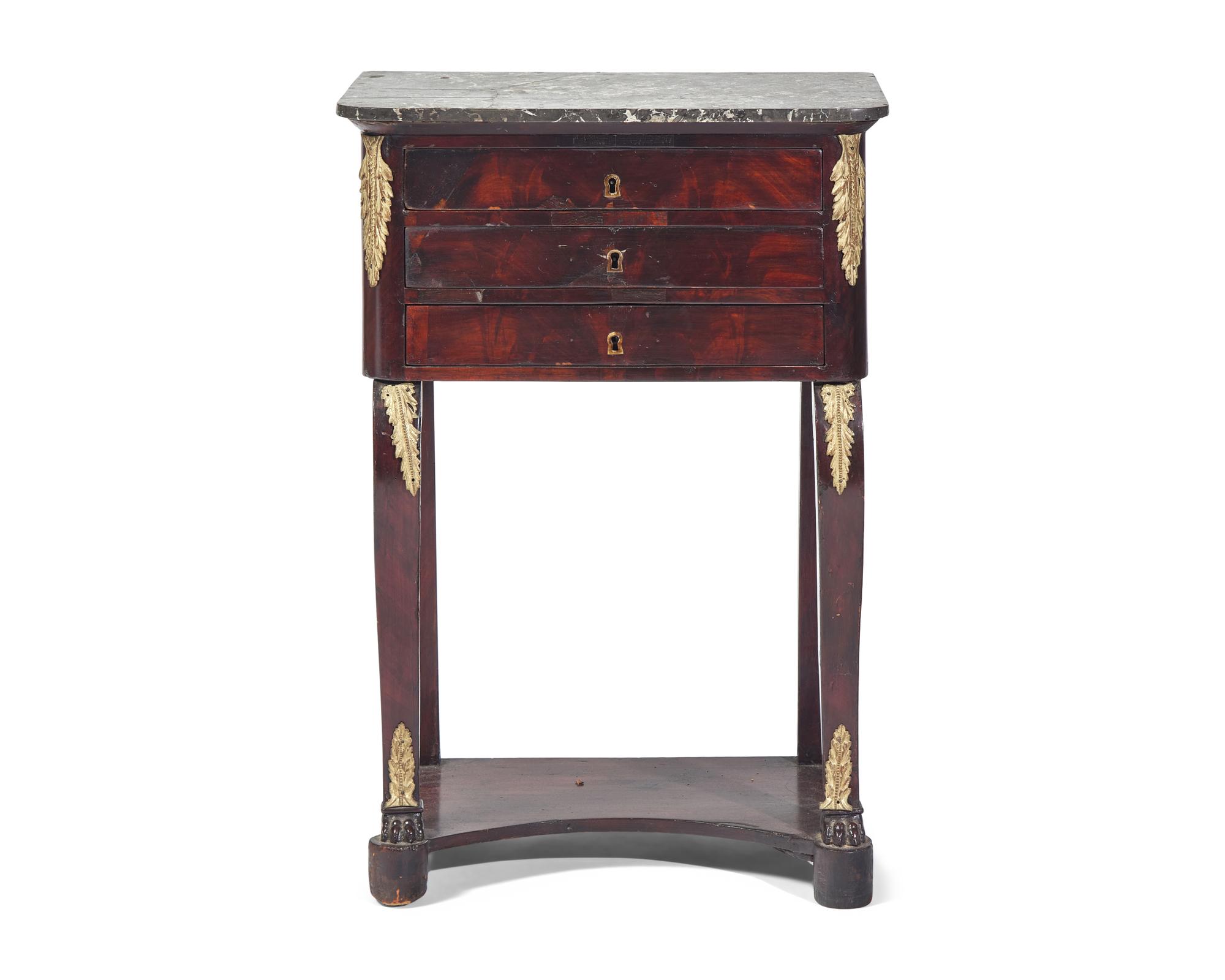 A French Louis Philippe Gilt Bronze-Mounted Mahogany Dressing Table With Marble Top