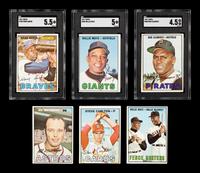 A Group of Six 1967 Topps Hall of Fame Baseball Cards Including Willie Mays Hank Aaron and Roberto Clemente