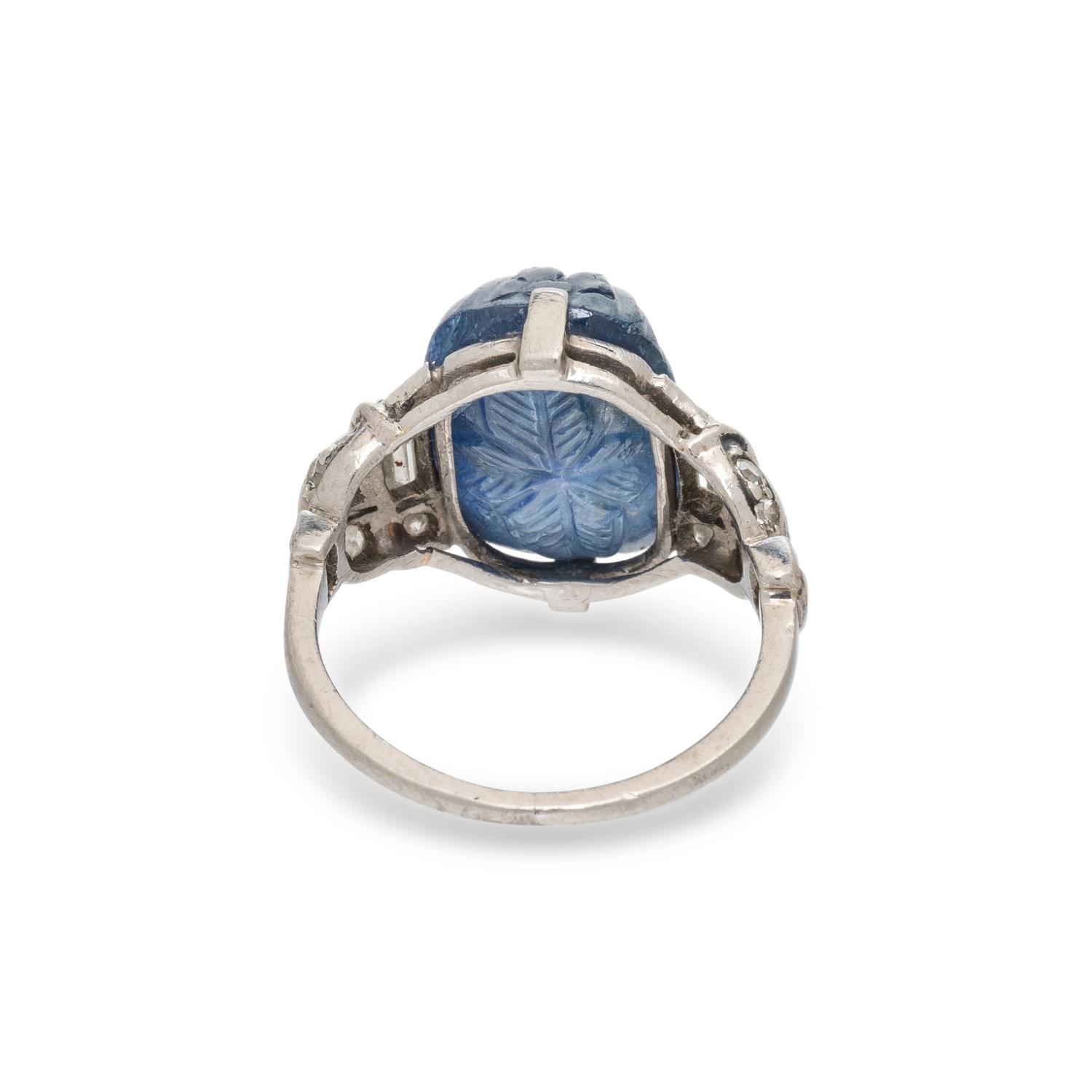 ART DECO, CARVED SAPPHIRE AND DIAMOND RING