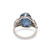 ART DECO, CARVED SAPPHIRE AND DIAMOND RING