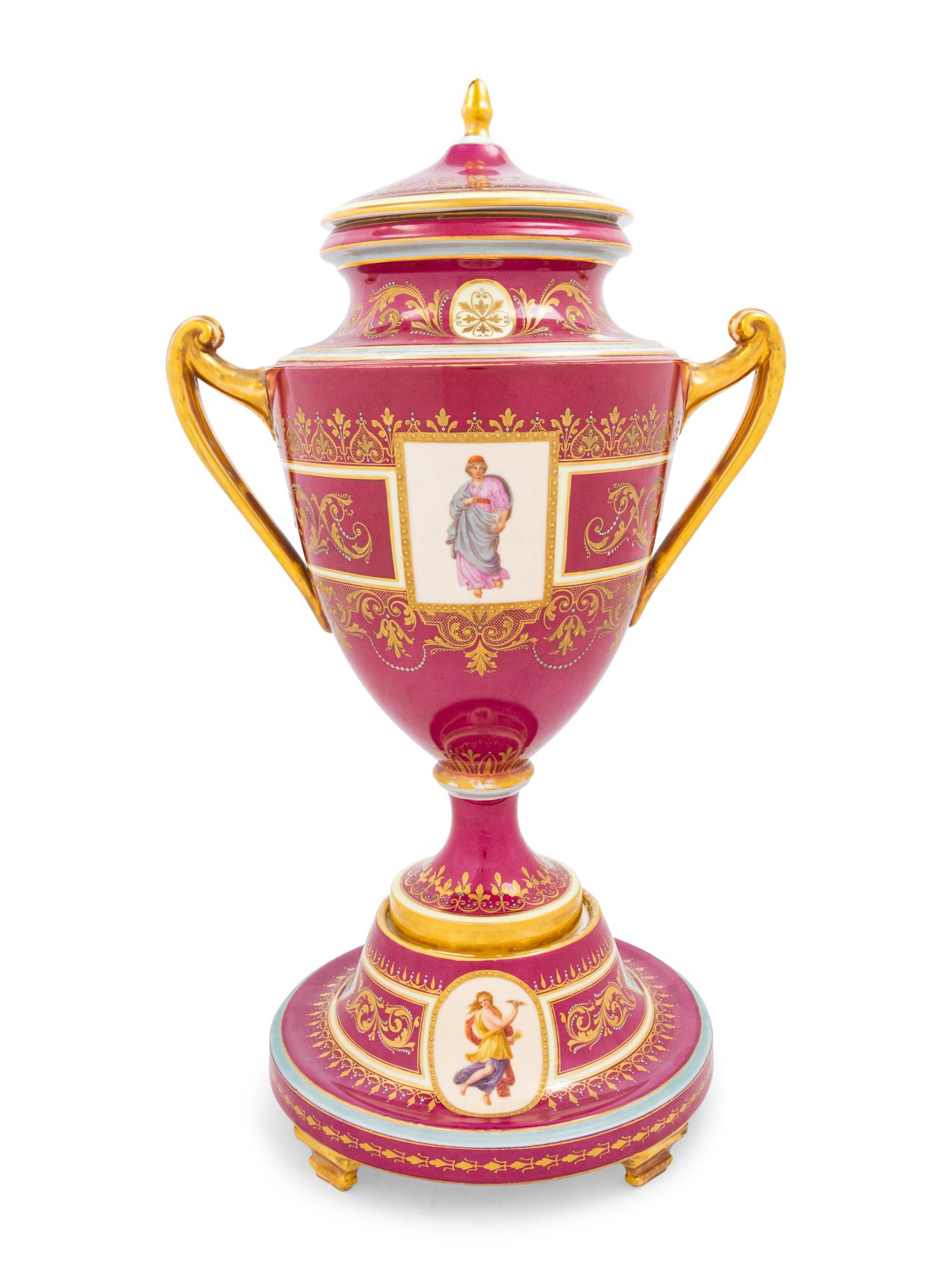 A Vienna Porcelain Urn with Cover and Stand