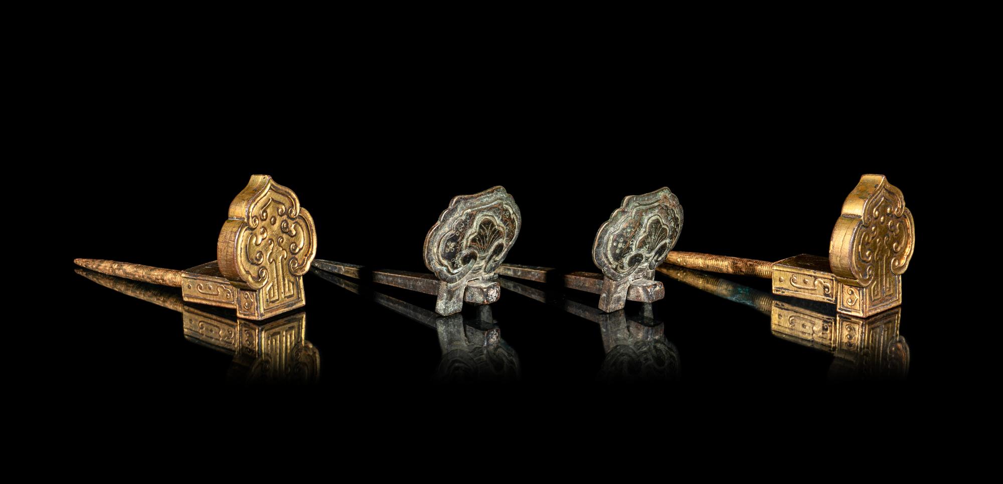 Two Pairs of Chinese Bronze Hanging Hooks