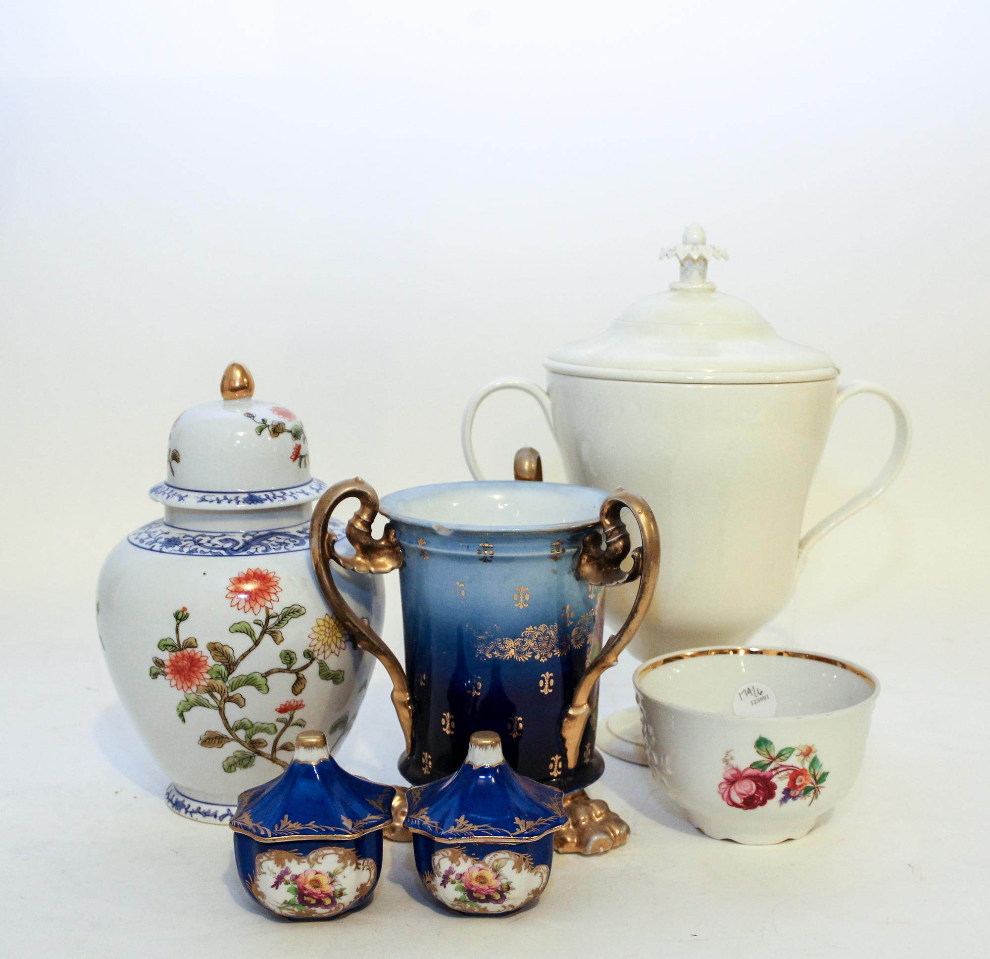 A Group of Six Decorative Porcelain Articles. Height of tallest 13 inches.