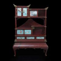A Japanese lacquer display cabinet with cloisonné panels 日本漆器立柜及底座 Late Meiji period ????