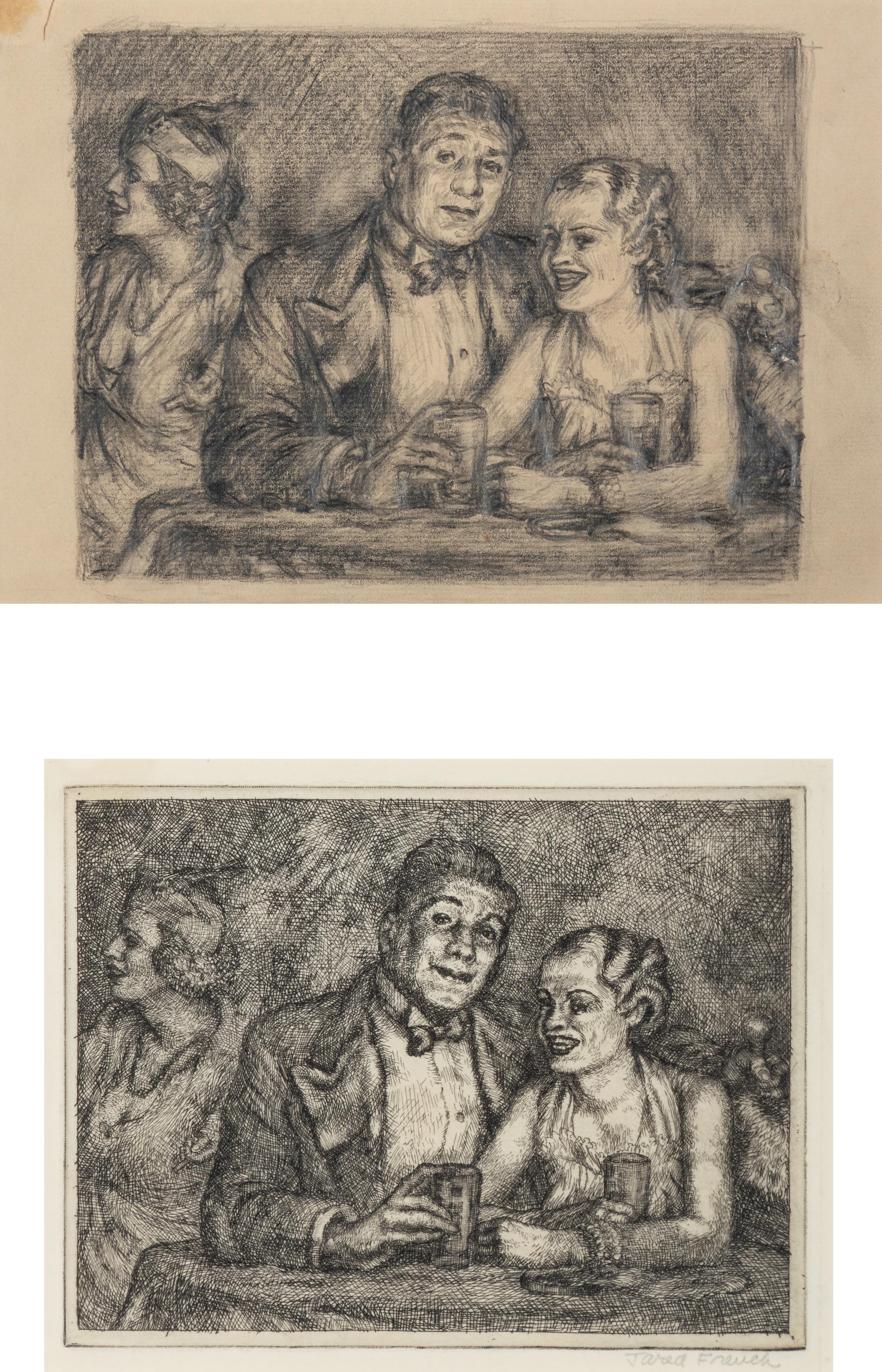 The Prizefighter and the Lady , c. 1936 (two examples: sketch and etching)