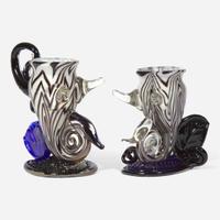 Fritz Dreisbach (American, b. 1941) Two Black and White Hand Blown Glass Cups, USA, circa 1970s