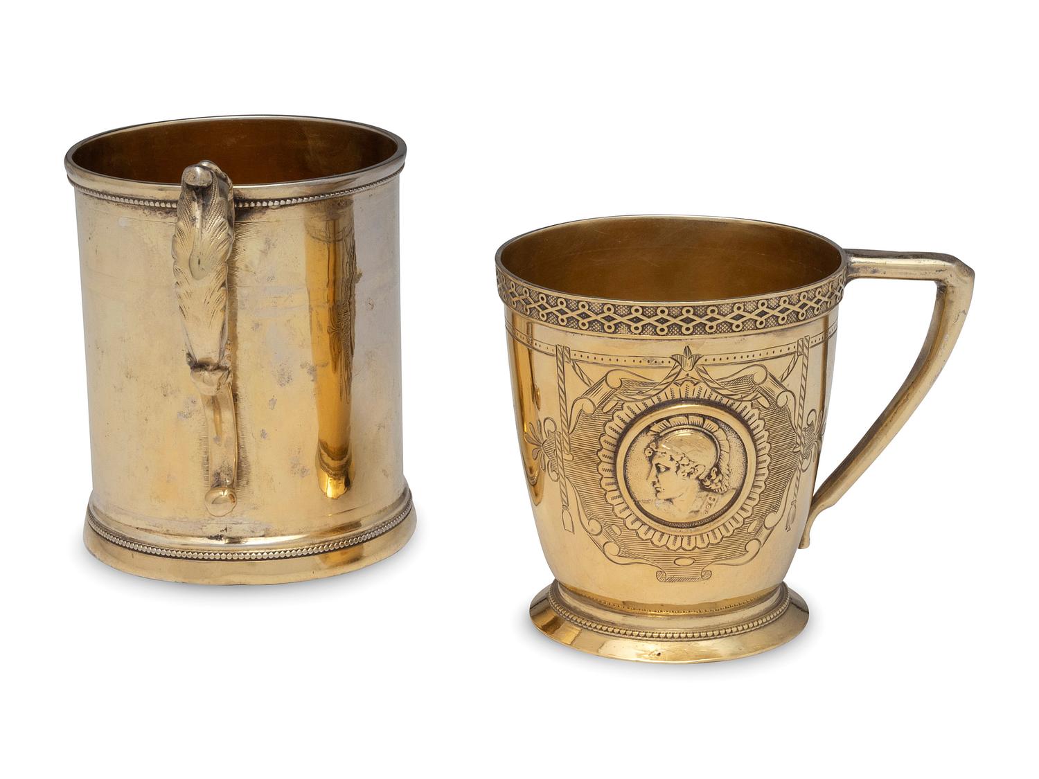 Two American Coin Silver-Gilt Mugs