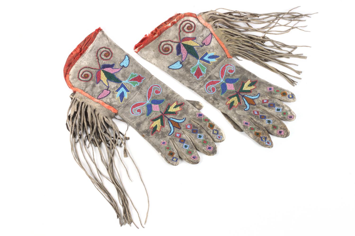 Pair Beaded Gauntlets Length 15 x width 7 inches — Early 20th Century