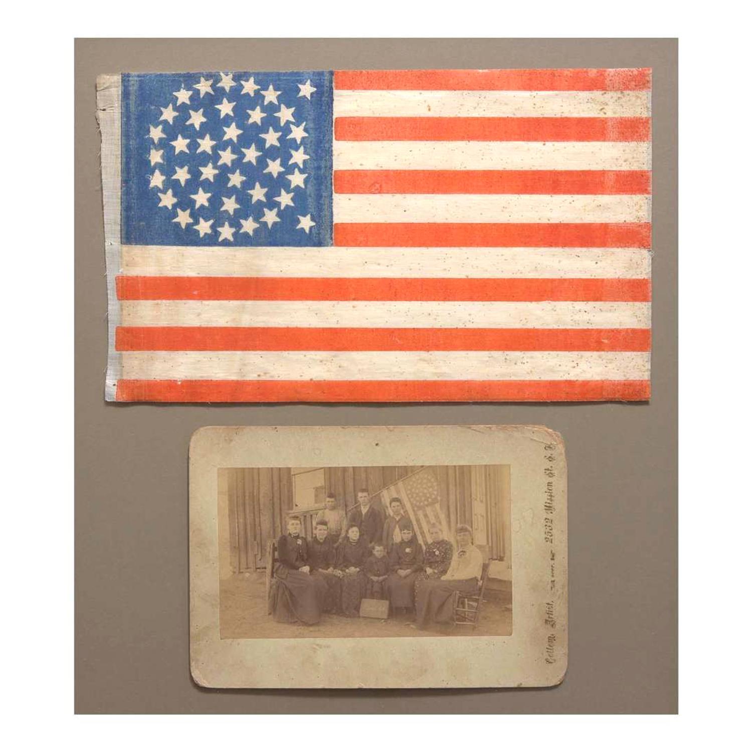 [FLAGS]. 38-Star American parade flag commemorating Colorado statehood. Ca 1877-1889.