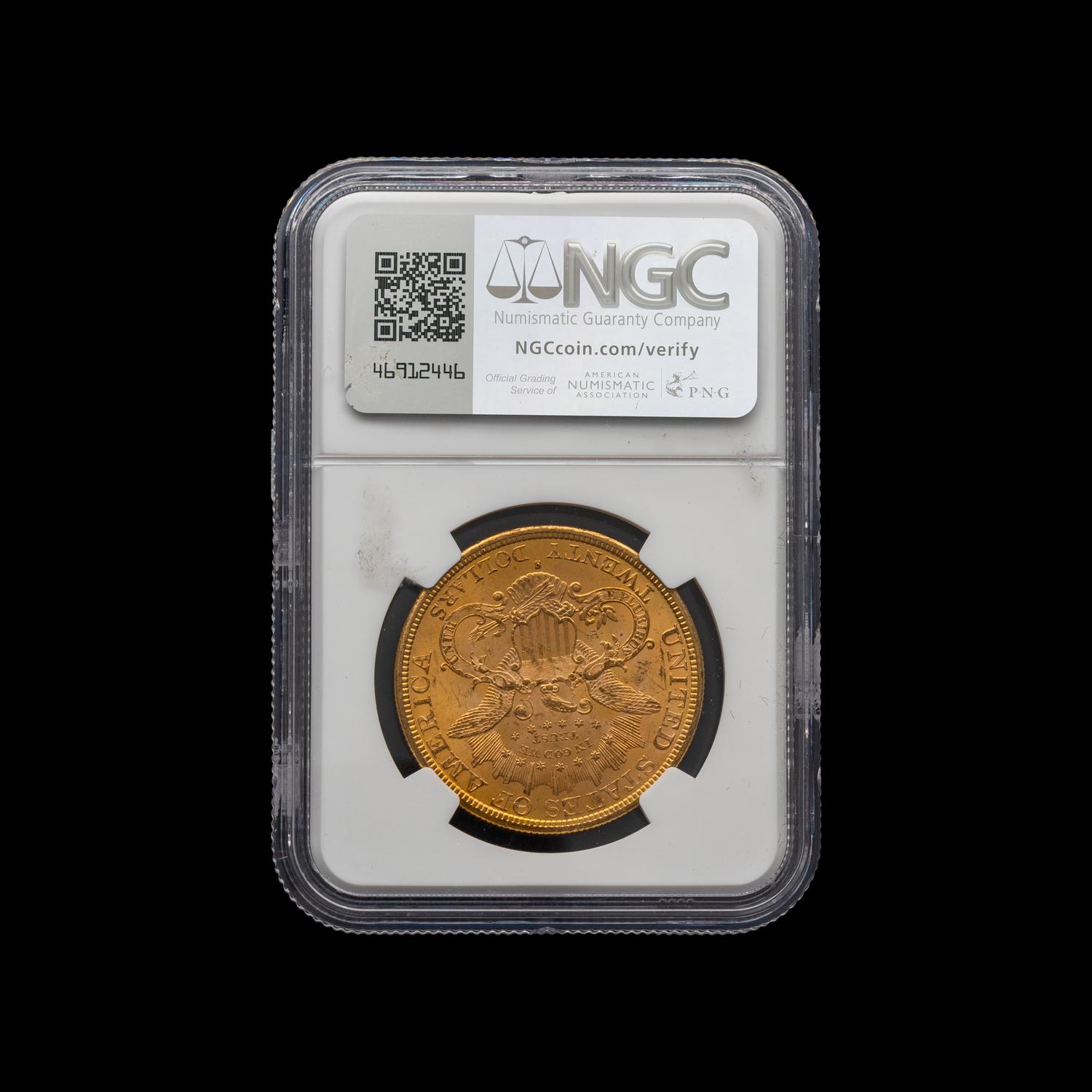 An 1877-S Liberty Head $20 Gold Coin [NGC MS63]