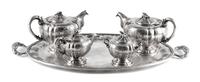 An Italian Silver Five-Piece Tea Service, Cappelli Fulvio, Florence, Mid-20th Century, comprising two teapots, creamer, covered sugar a