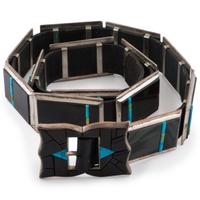 Sterling Silver, Black Jade, Turquoise, and Serpentine Concha Belt
