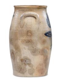 A Sawyer & Smith Three Gallon Cobalt Decorated Stoneware Crock