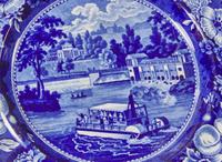 A collection of nine Staffordshire Historical Blue, most in Philadelphia Views, E. Wood & Sons, Burslem, England, and others, first third 19th century