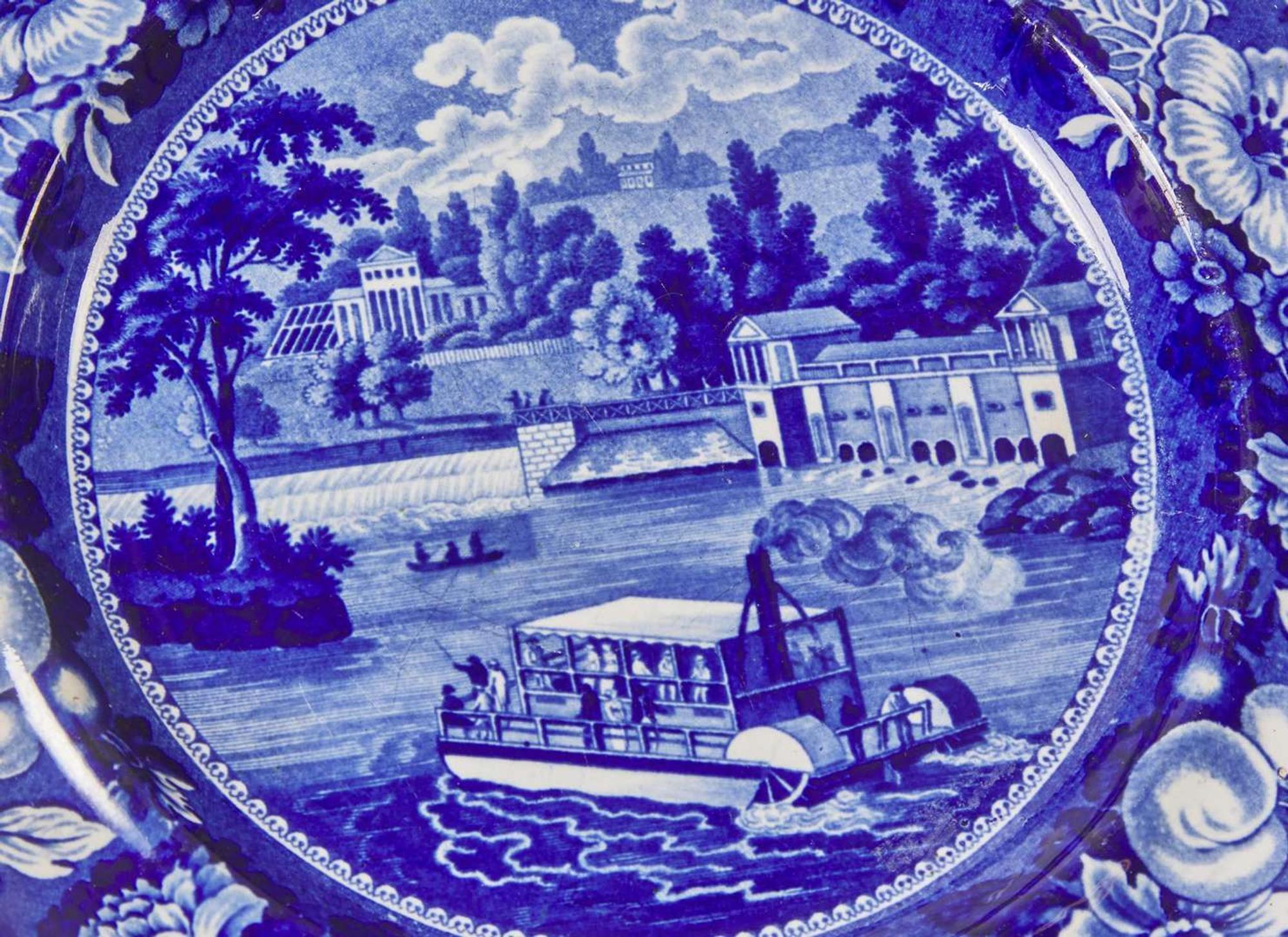 A collection of nine Staffordshire Historical Blue, most in Philadelphia Views, E. Wood & Sons, Burslem, England, and others, first third 19th century