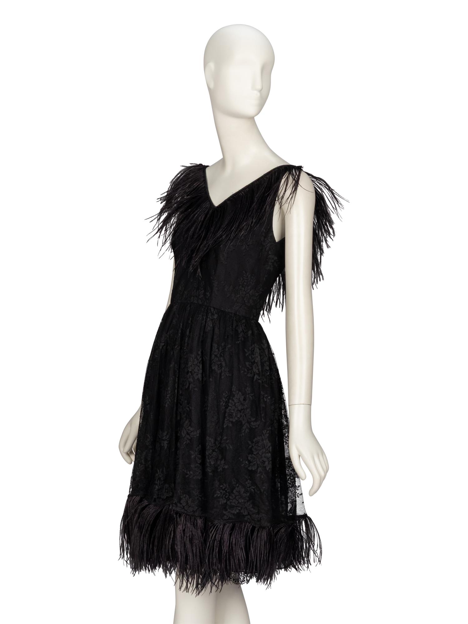 BILL BLASS FOR MAURICE RENTNER, LACE & FEATHER COCKTAIL DRESS