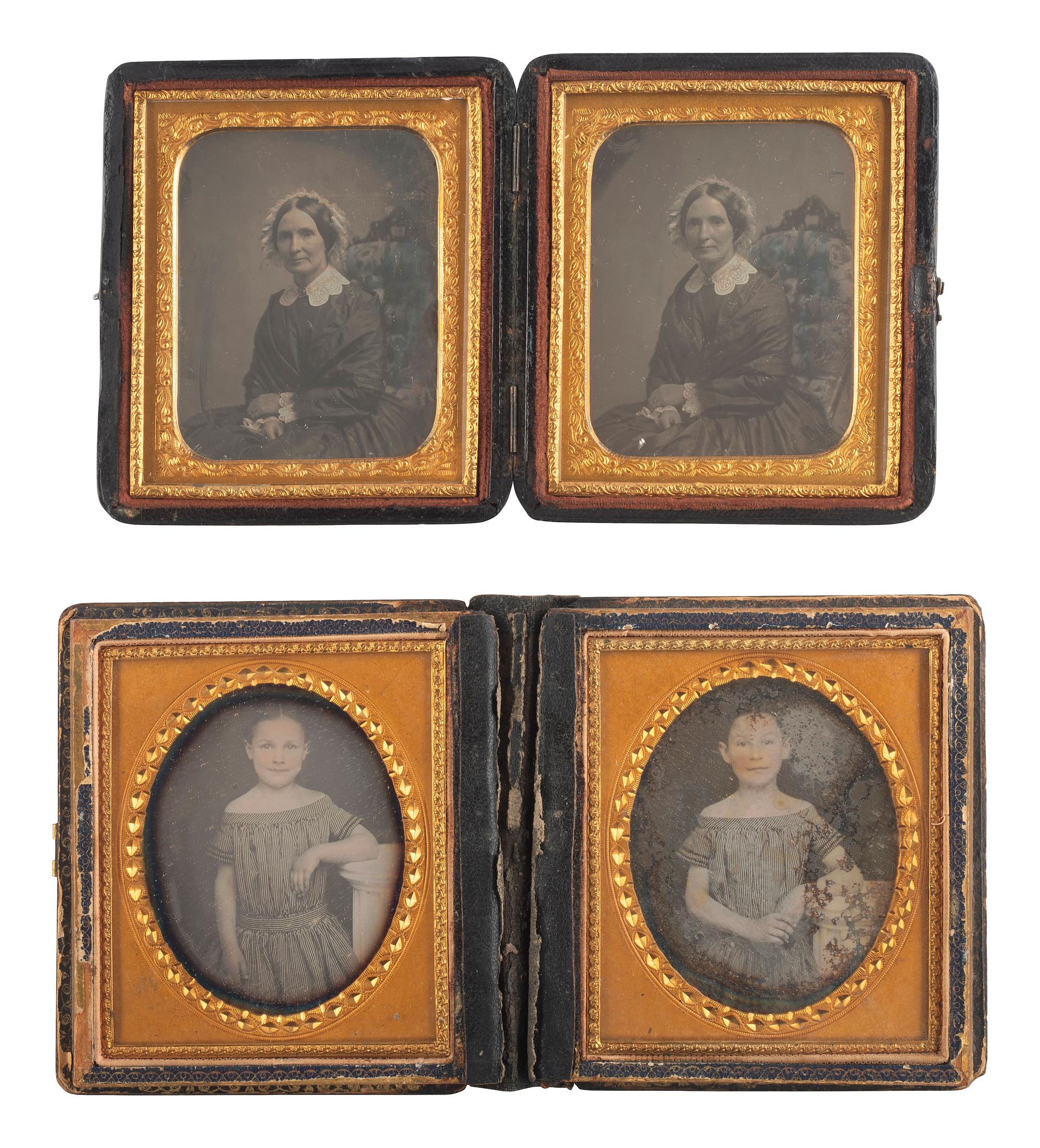 [EARLY PHOTOGRAPHY]. A collection of pairs and trios of portraits featuring the same male and female subjects, many likely copy images, including: